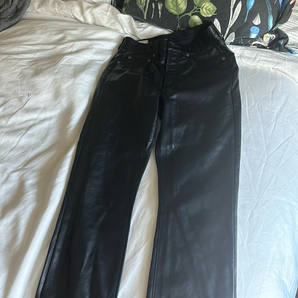 Gap 2R 26 vegan leather black vintage slim high rise pants